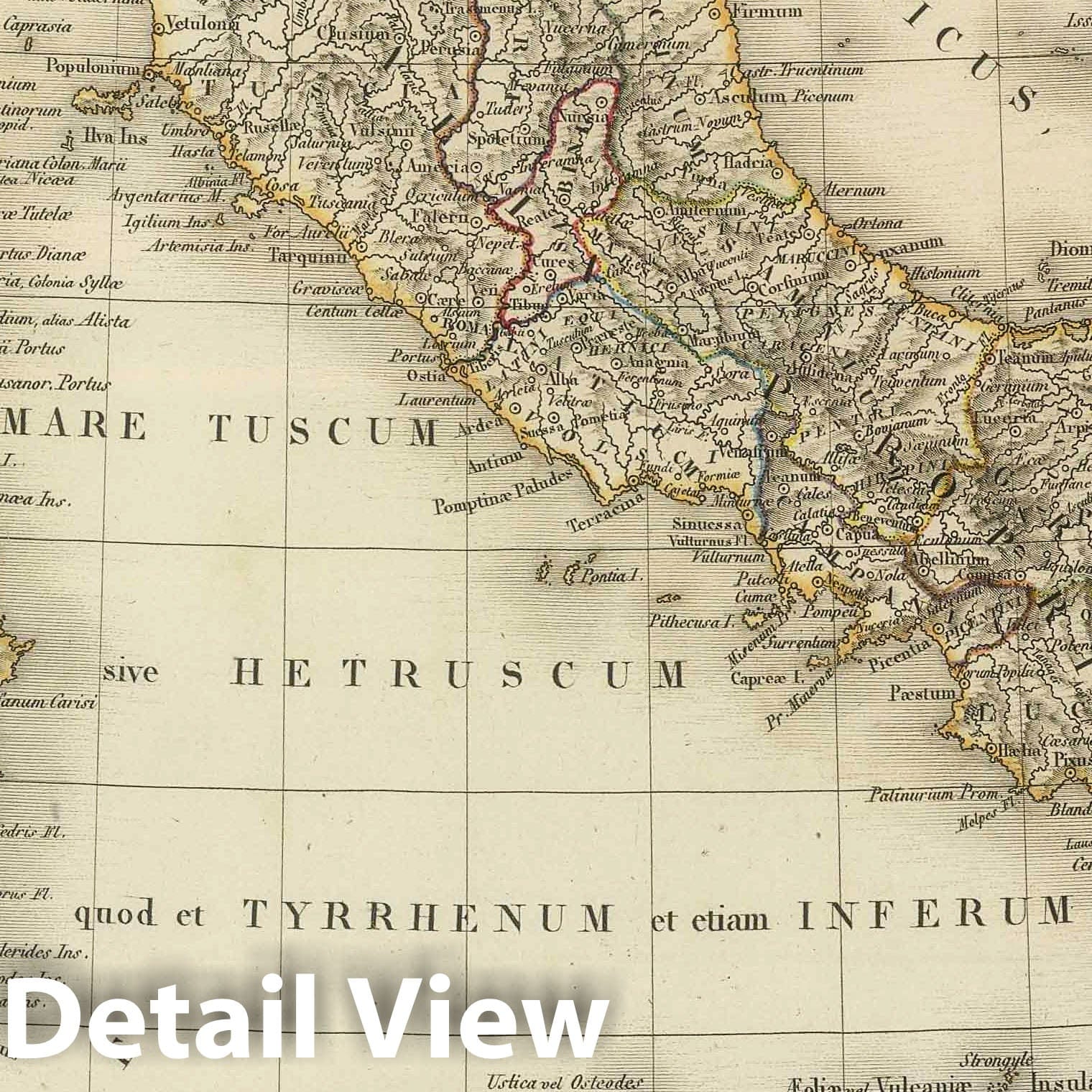 Ancient Italy in the Time of Augustus, 1825 - Historical Map Print