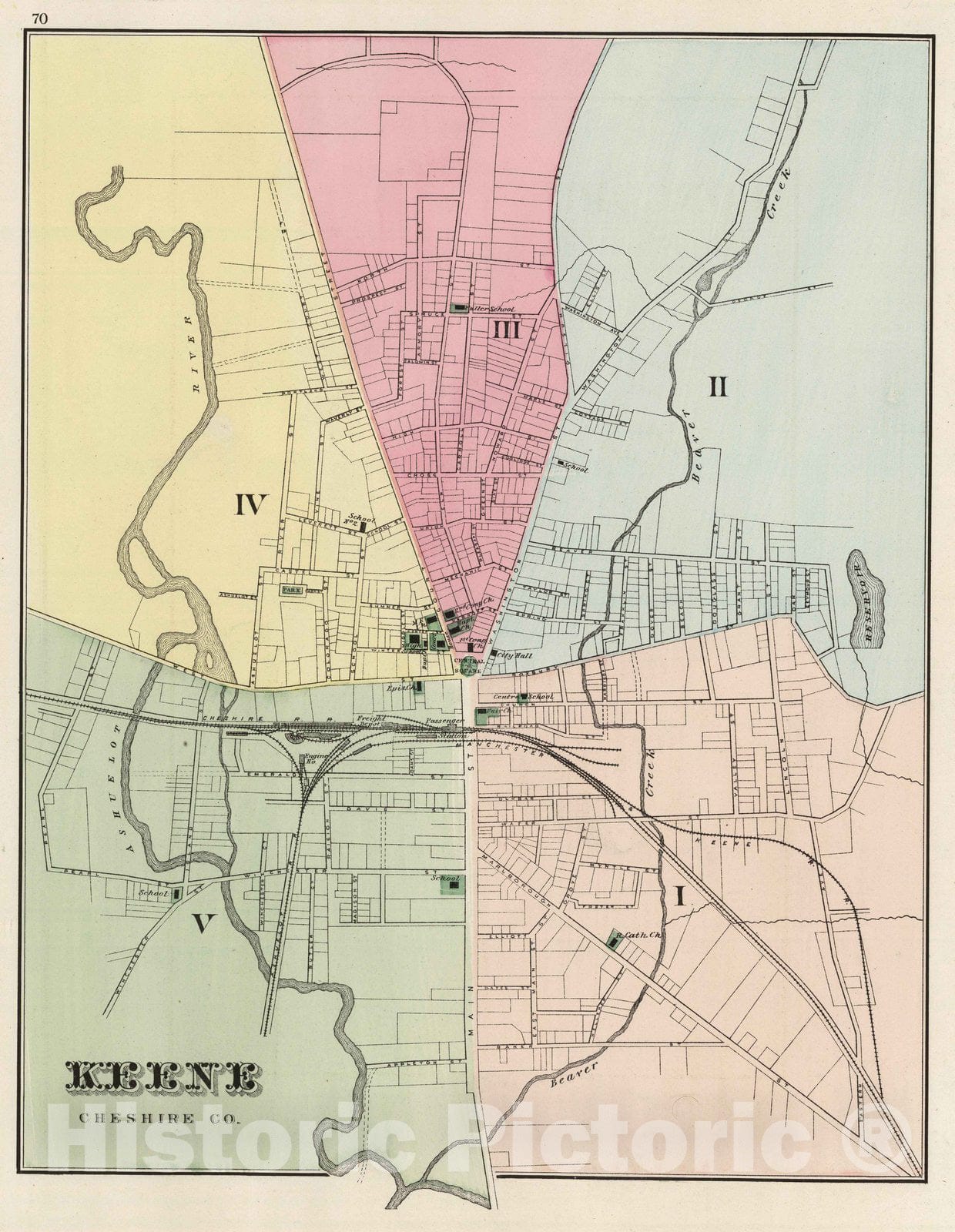 Keene - Railroad Map, 1877 - Historical Map Print
