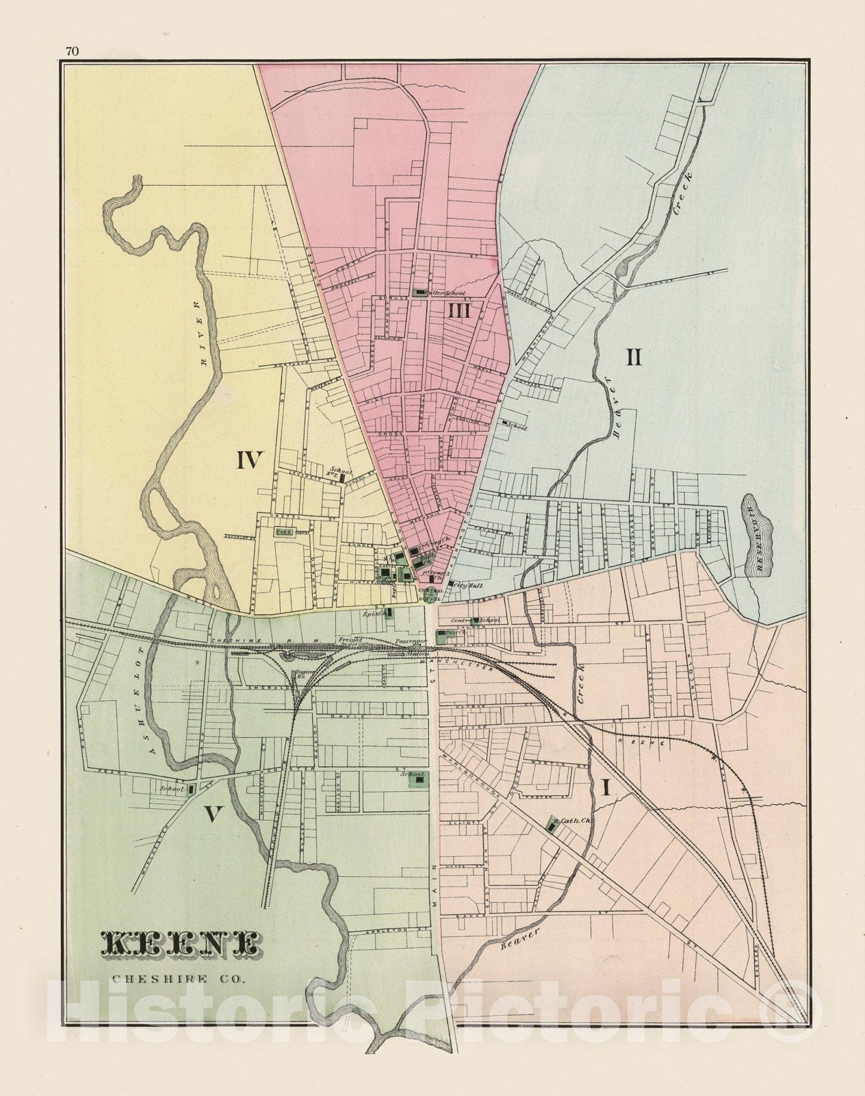 Historic Map - 1877 Keene, Cheshire Co. (New Hampshire). - Vintage Wall Art