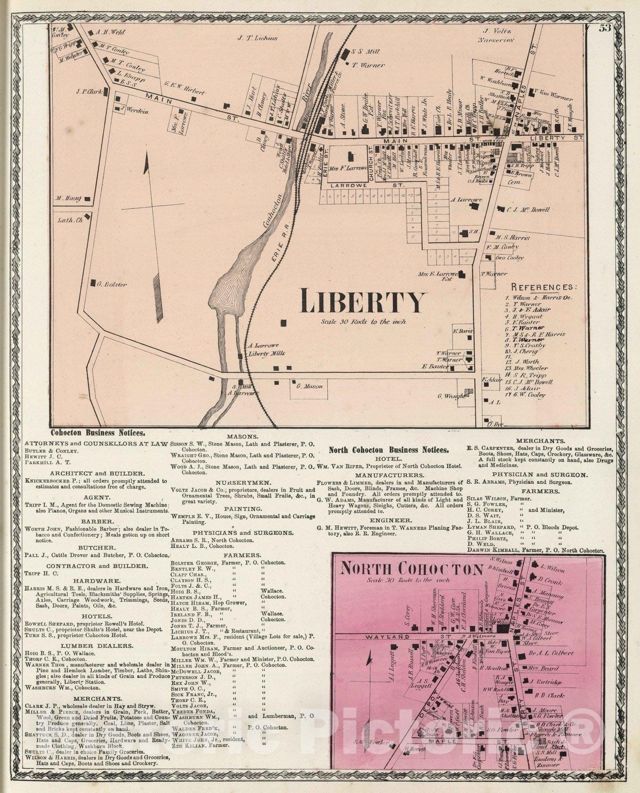 Historic Map : 1873 Liberty. North Cohocton. - Vintage Wall Art