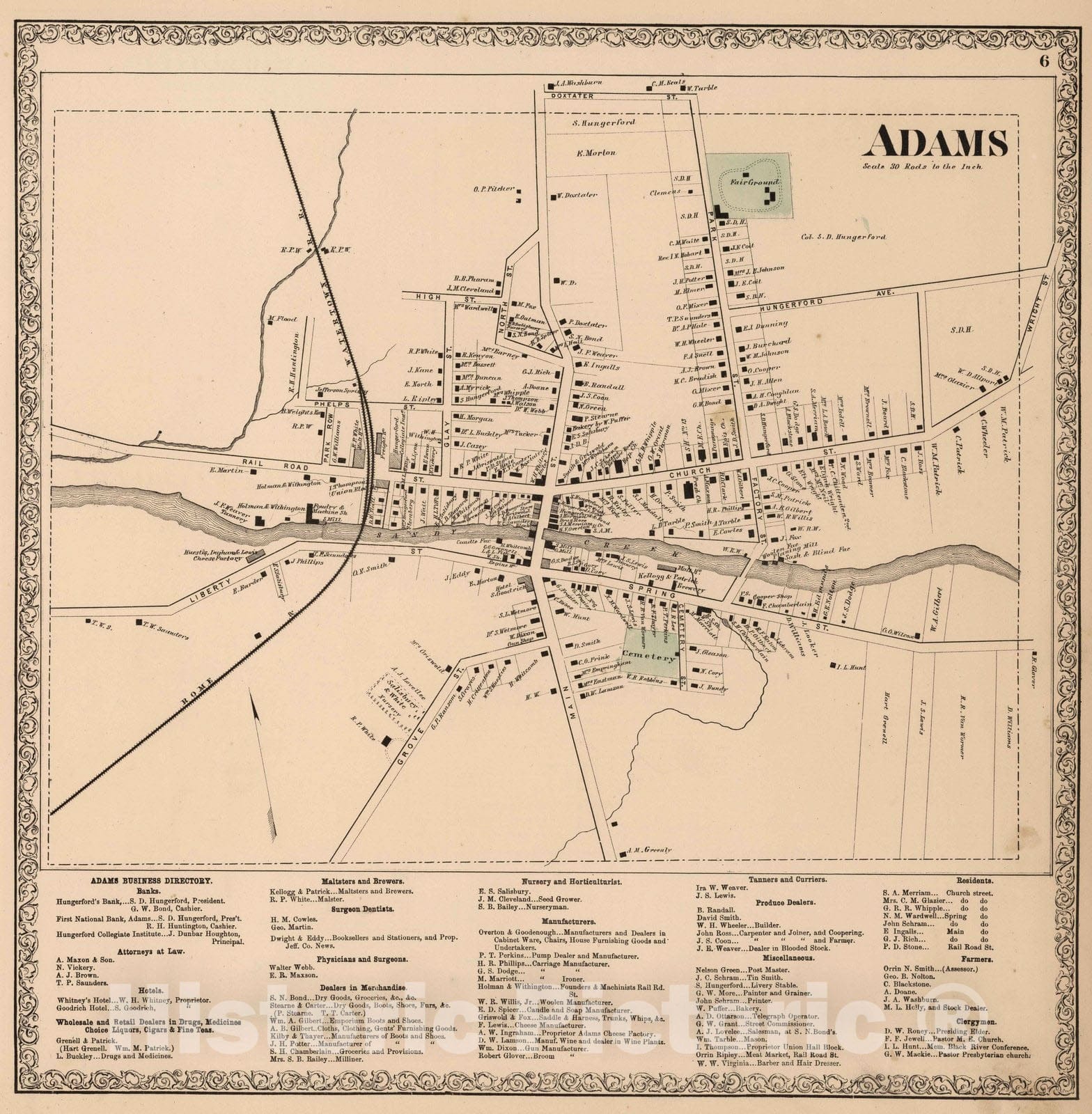 Historic Map : 1864 Adams, New York. - Vintage Wall Art