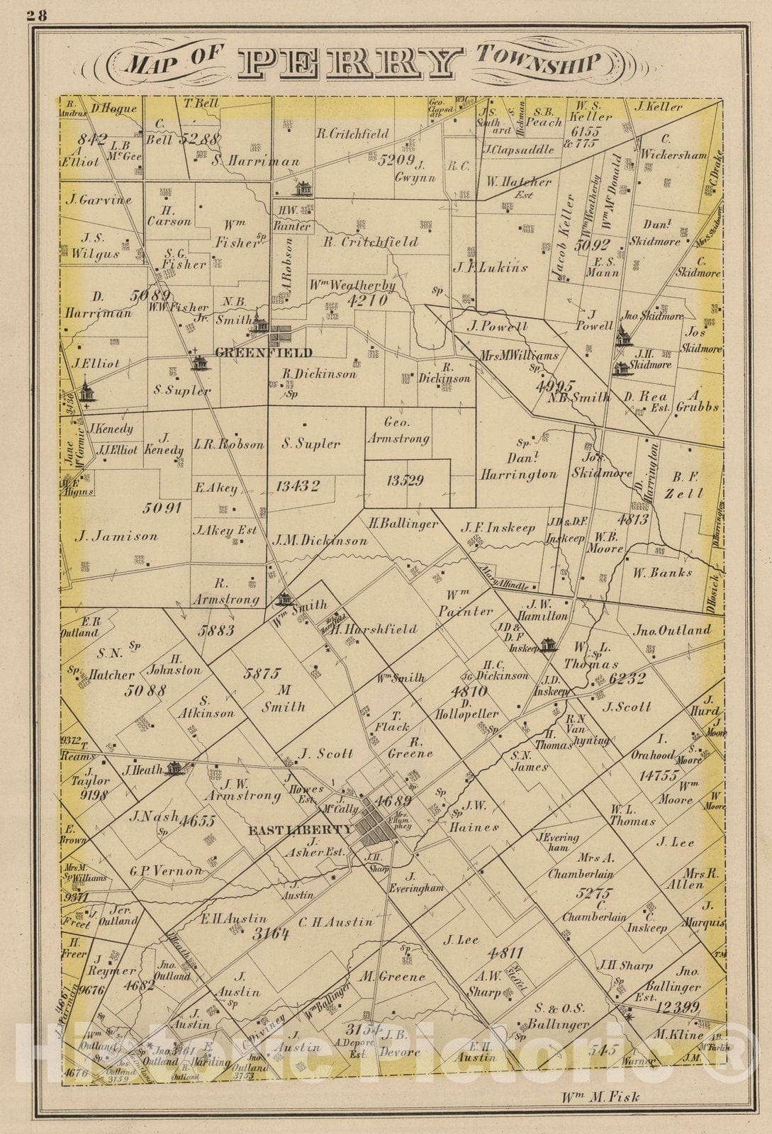 Historic Wall Map : 1875 Perry Township. (Portraits) Mr. and Mrs. Peter Kautzman. (View) Residence of Peter Kautzman. - Vintage Wall Art