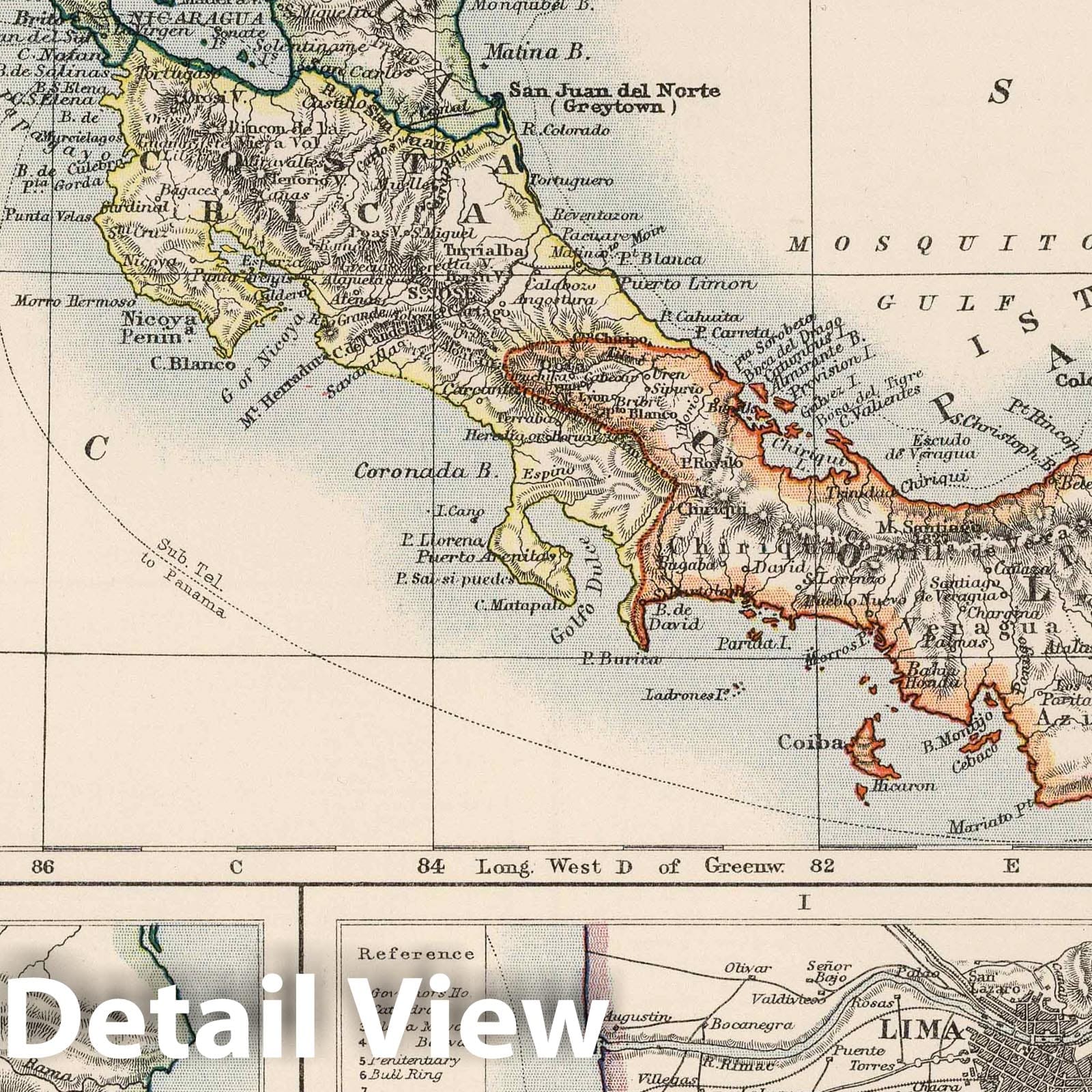 Central America: Panama and Nicaragua Canals, 1906 - Historical Map Print
