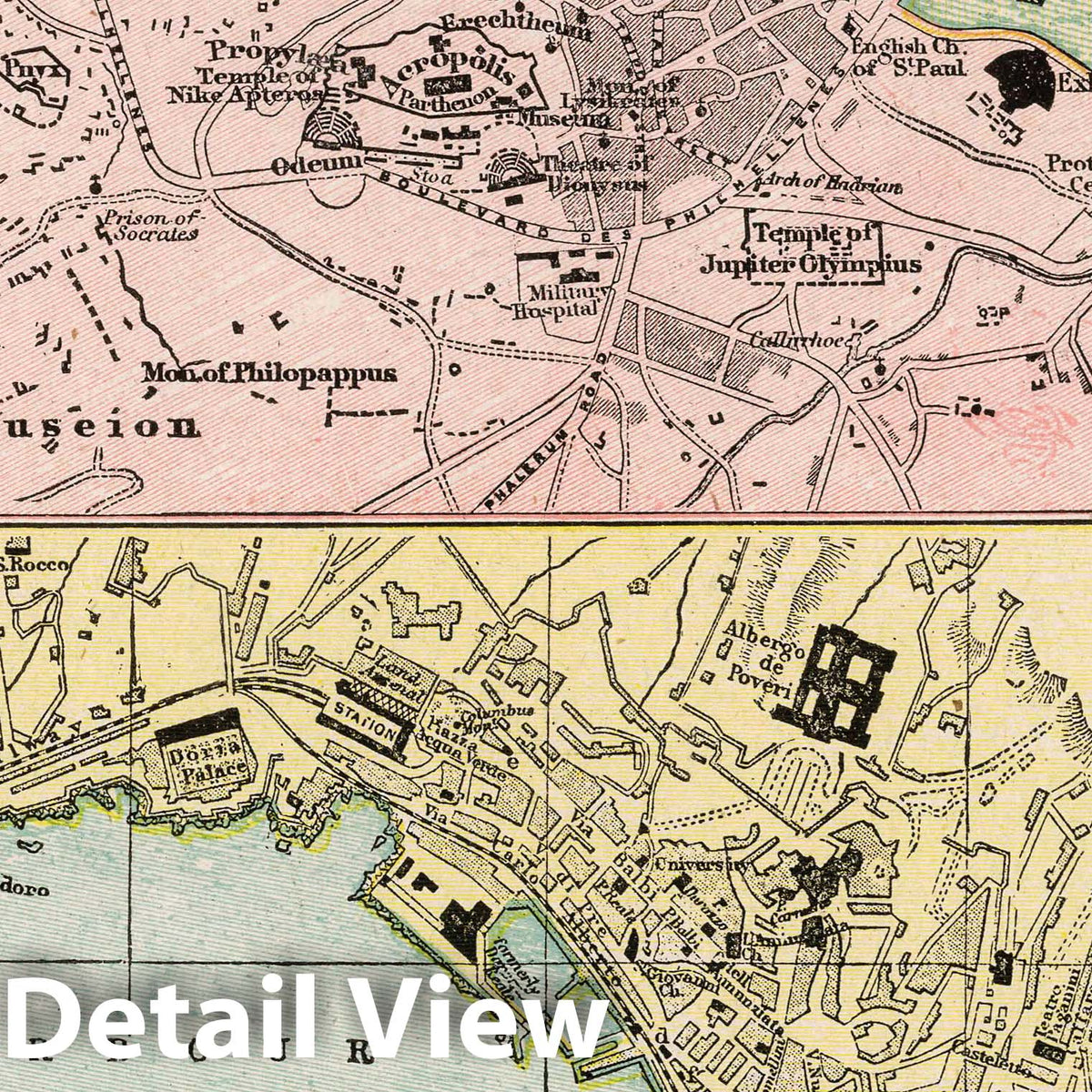 Athens and Genoa - Railroad Map, 1901 - Historical Map Print