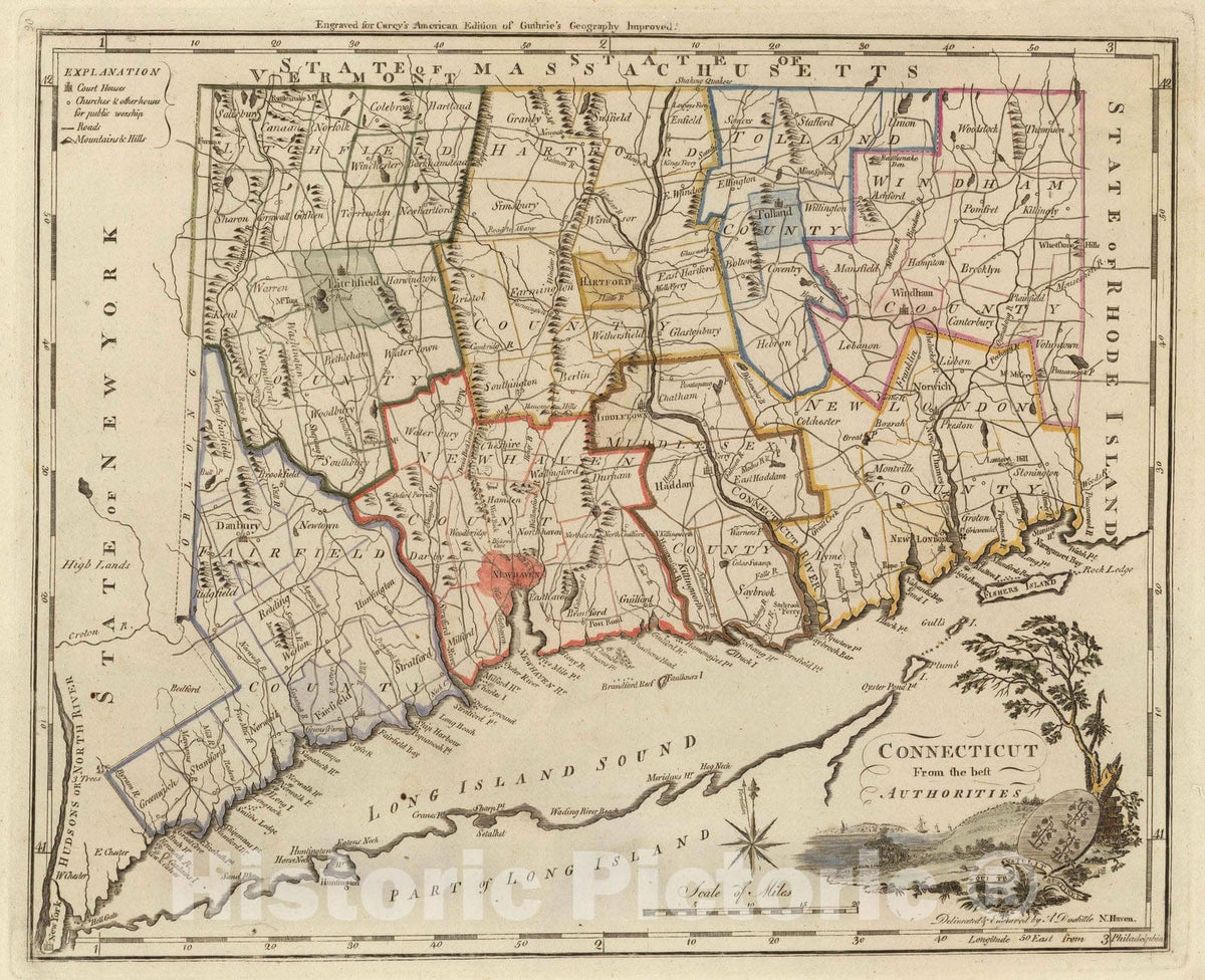 Connecticut, 1811 - Historical Map Print from Carey's General Atlas