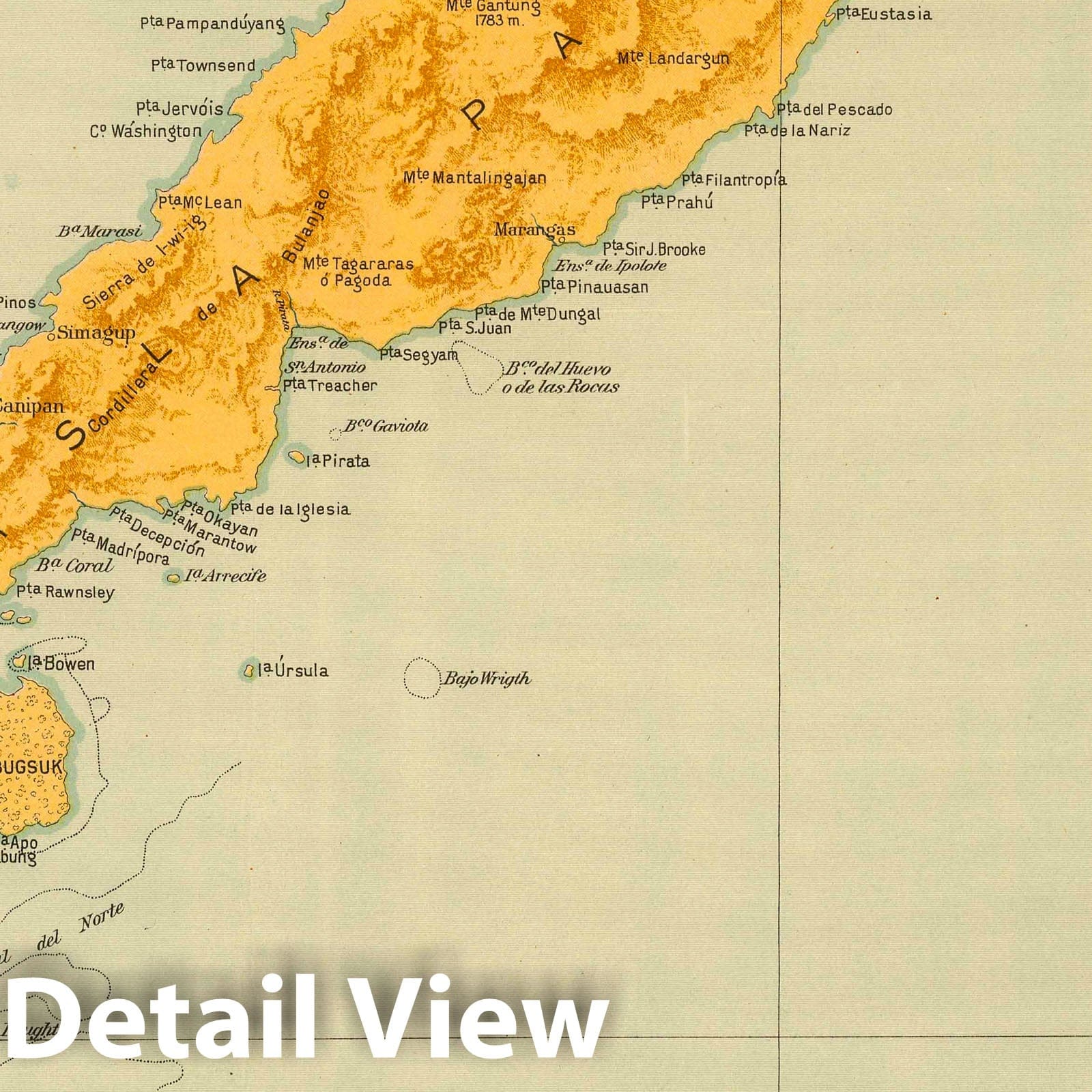 Southern Palawan and Balabac, Philippines - 1899 Historical Map Print