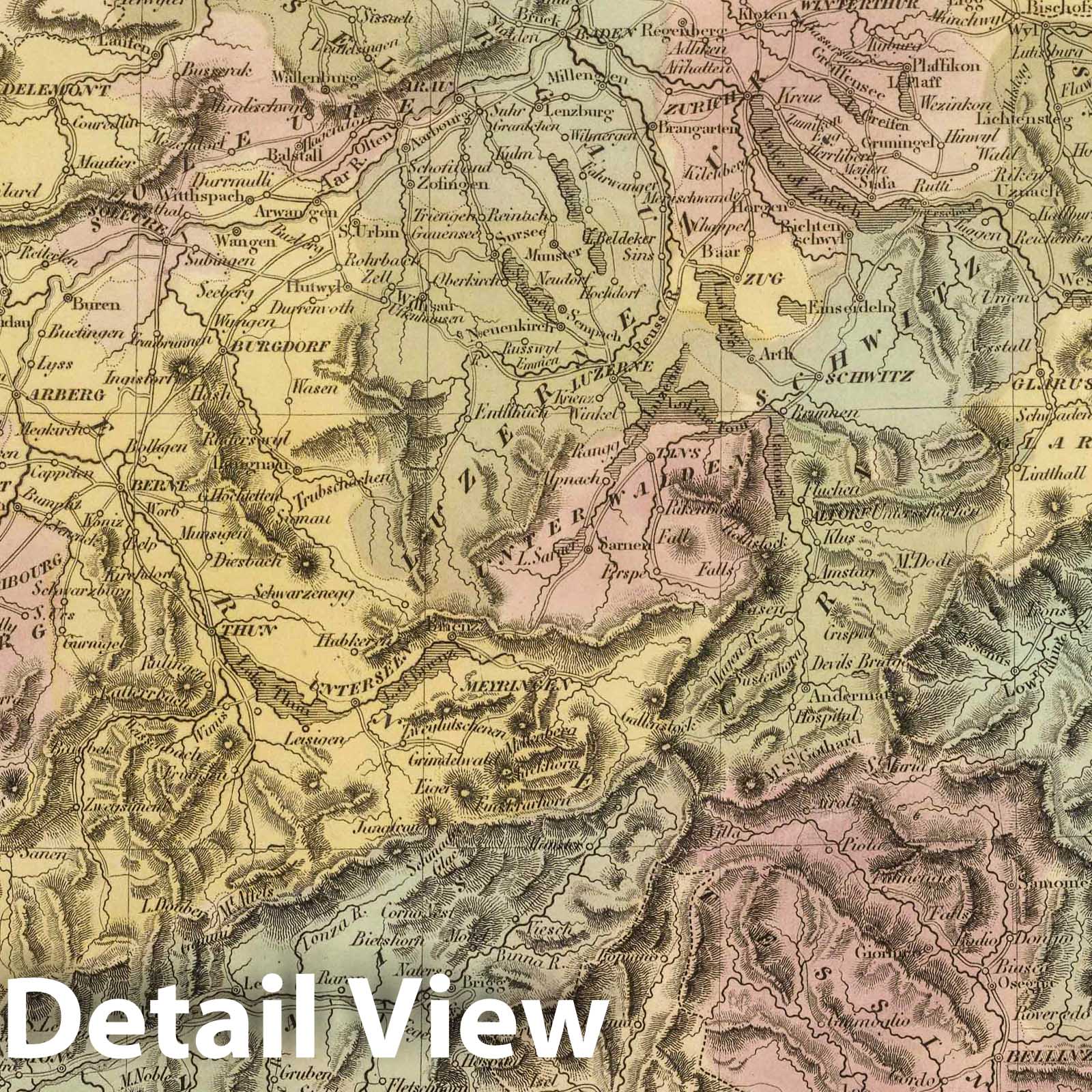 Switzerland - Railroad Map, 1848 - Historical Map Print