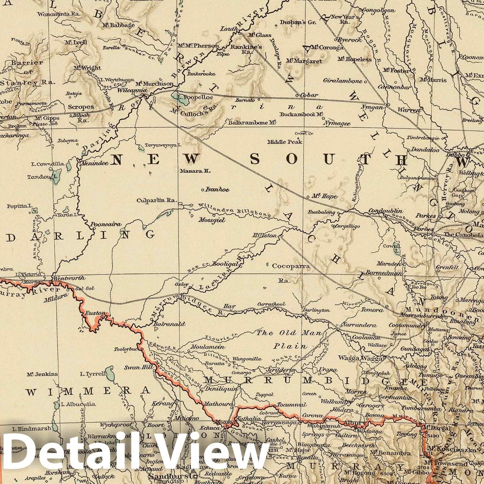 Victoria and New South Wales - Railroad Map, 1895 - Historical Print