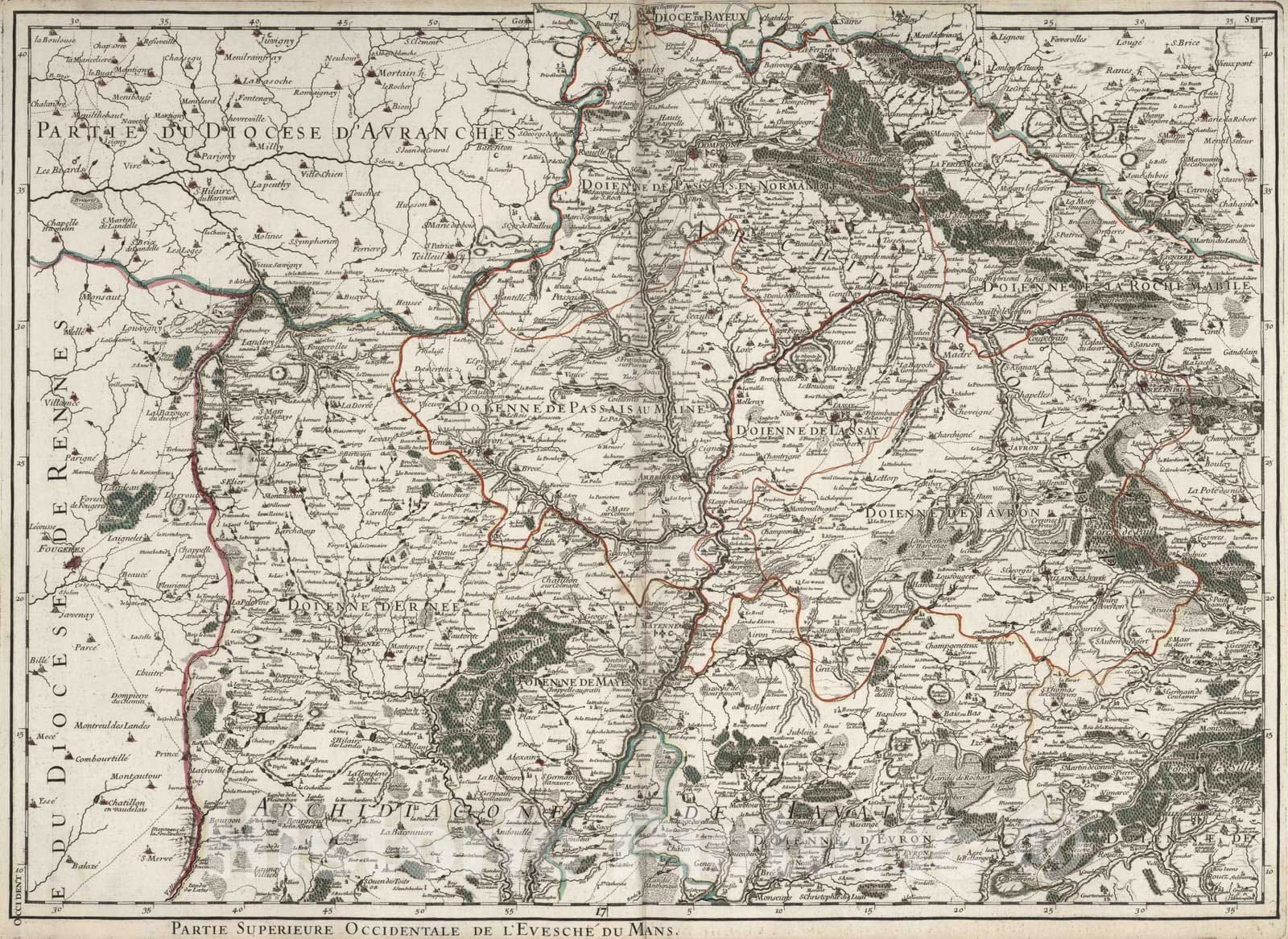 Historic Map : Mans , France 1706 L'Evesche du Mans (northwest sheet). , Vintage Wall Art