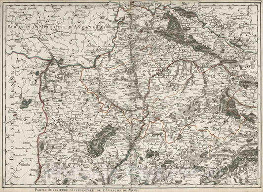 Historic Map : Mans , France 1706 L'Evesche du Mans (northwest sheet). , Vintage Wall Art