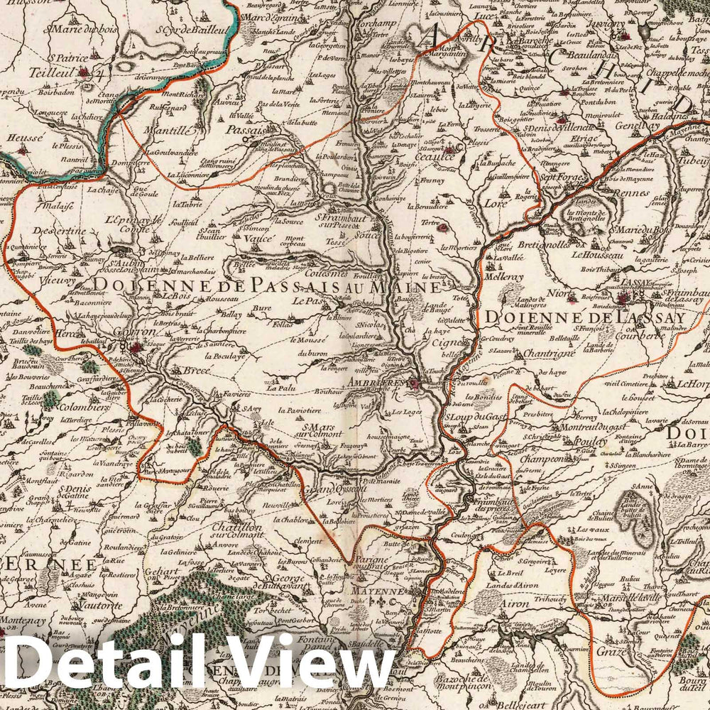 Historic Map : Mans , France 1706 L'Evesche du Mans (northwest sheet). , Vintage Wall Art