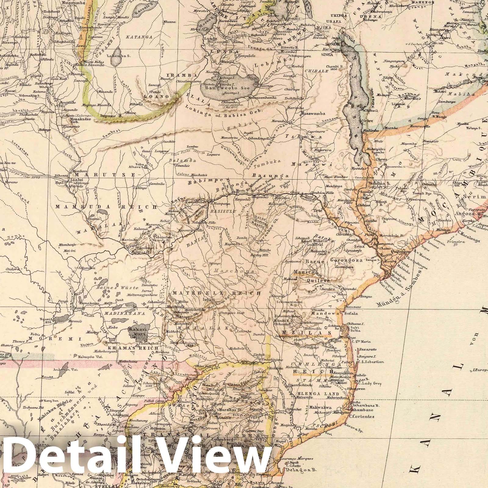 Southern Africa with Madagascar, 1886 - Historical Map Print