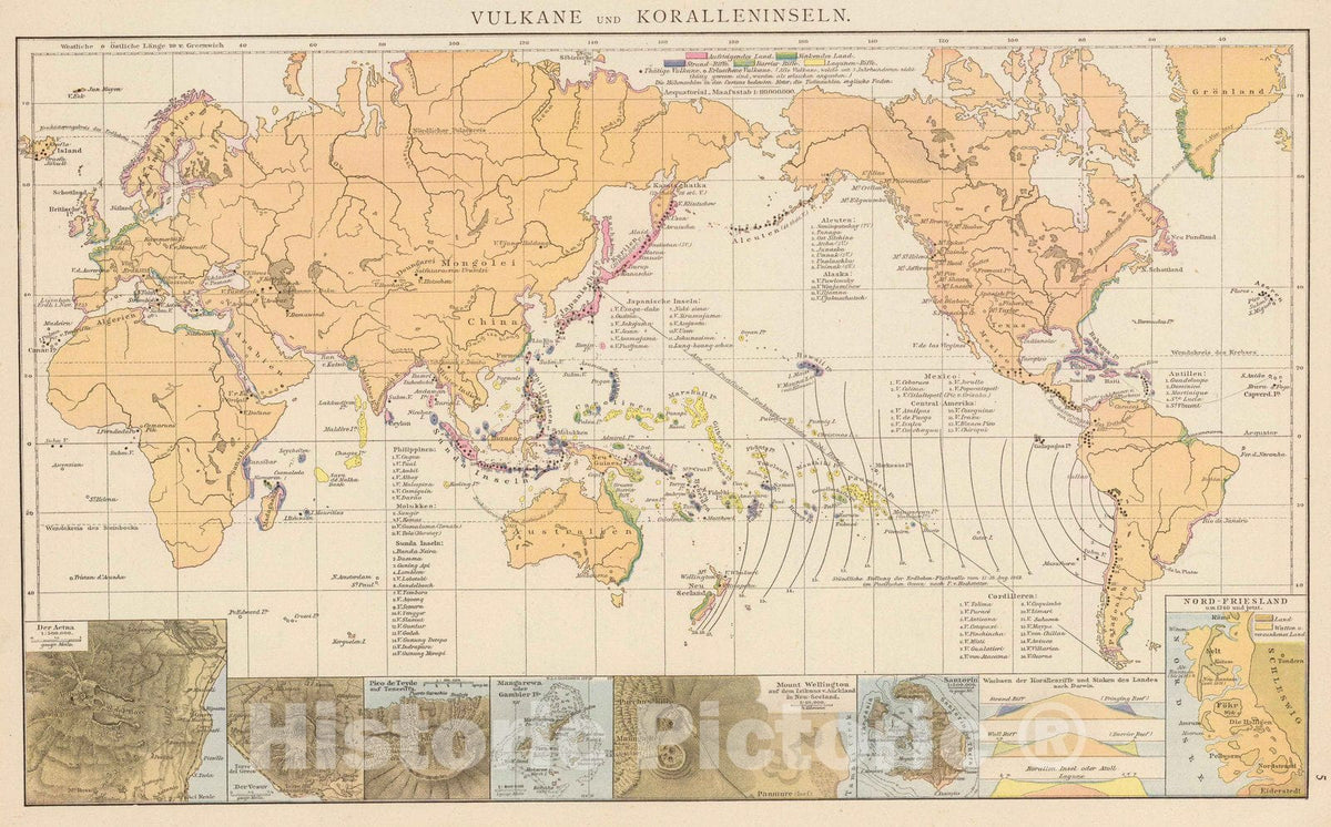 Historic Map : 1881 Vulkane, Koralleninseln. - Vintage Wall Art