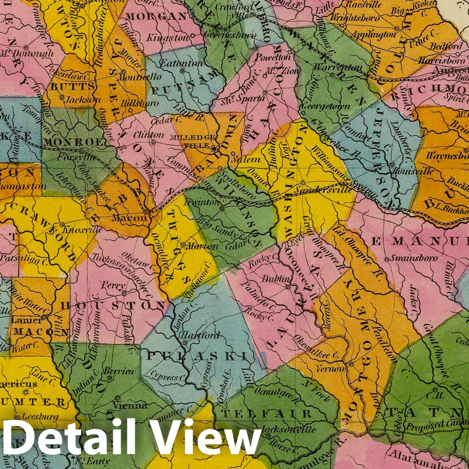 Georgia - Railroad Map, 1845 - Historical Map Print