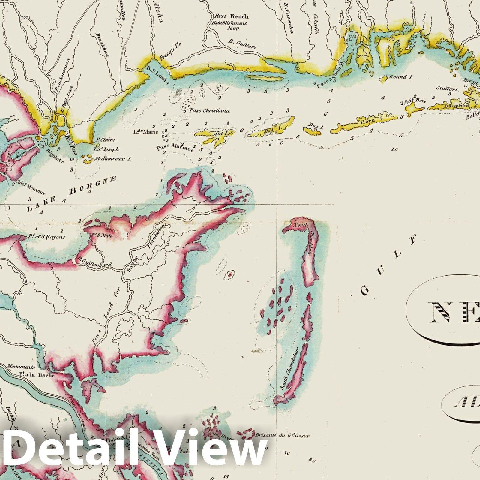 New Orleans and Adjacent Country, Louisiana - Nautical Chart, 1815 - Historical Map Print