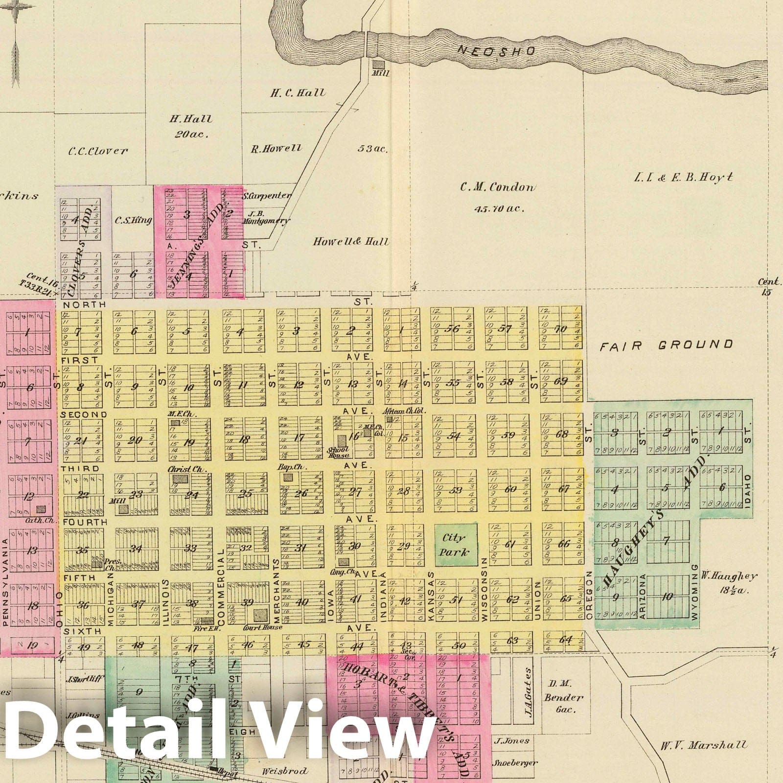 Oswego and Neosho Falls, Kansas - 1887 Historical Map Print