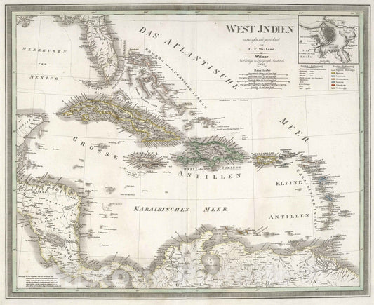 Historic Map : 1837 West Jndien. West Indies. - Vintage Wall Art