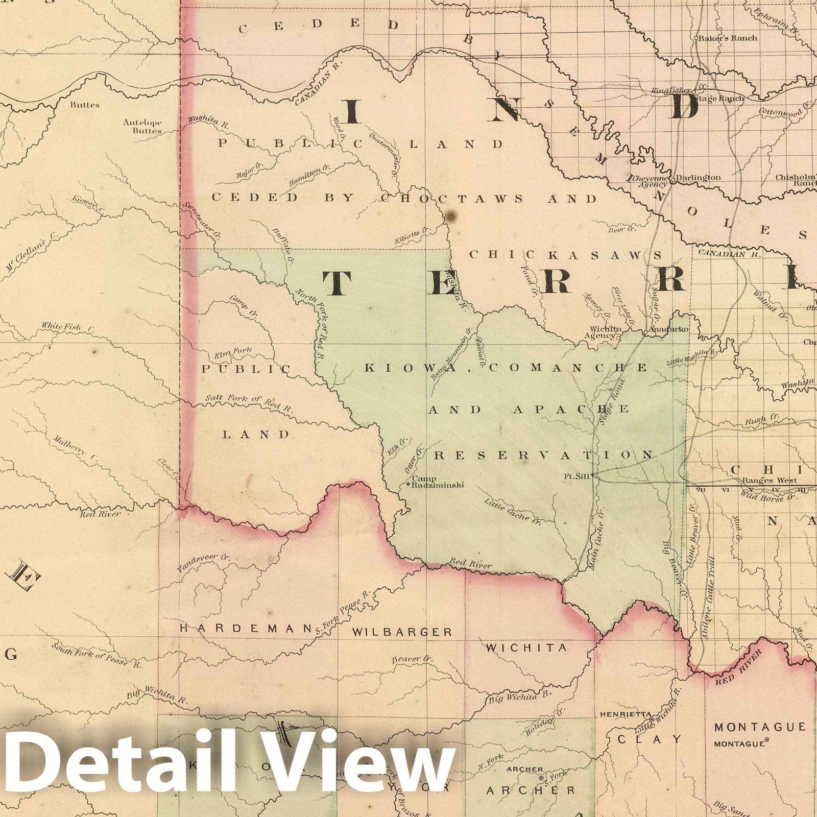 Indian Territory and Texas, Northwest Portion - Railroad Map, 1875