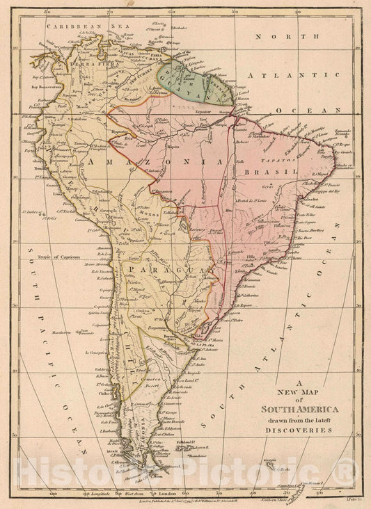 Historic Map : 1794 A New Map of South America. - Vintage Wall Art