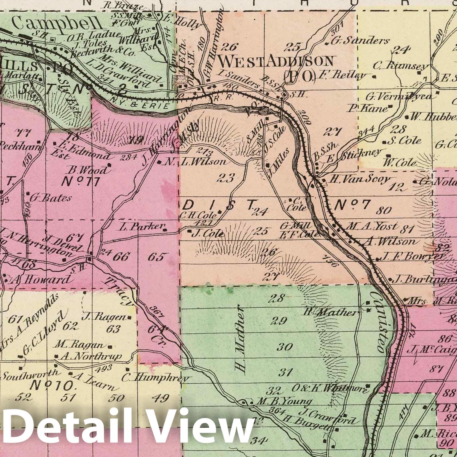 Rathbone, Cameron Mills, Risingville - Steuben County, New York 1873 Atlas Map Print
