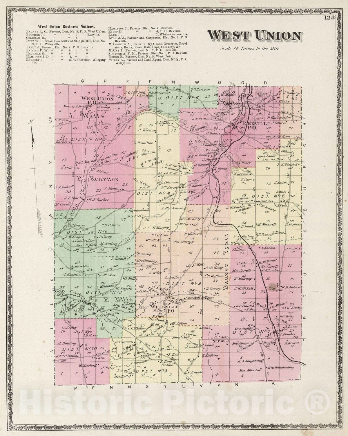 Historic Map : 1873 West Union. - Vintage Wall Art