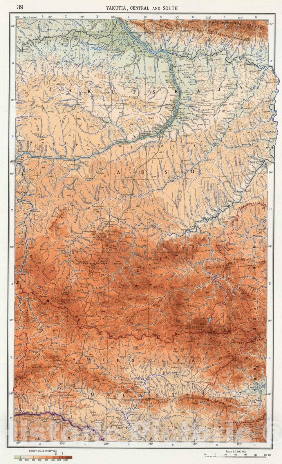 Historic Map : 1967 39. Yakutia, Central and South. The World Atlas. - Vintage Wall Art