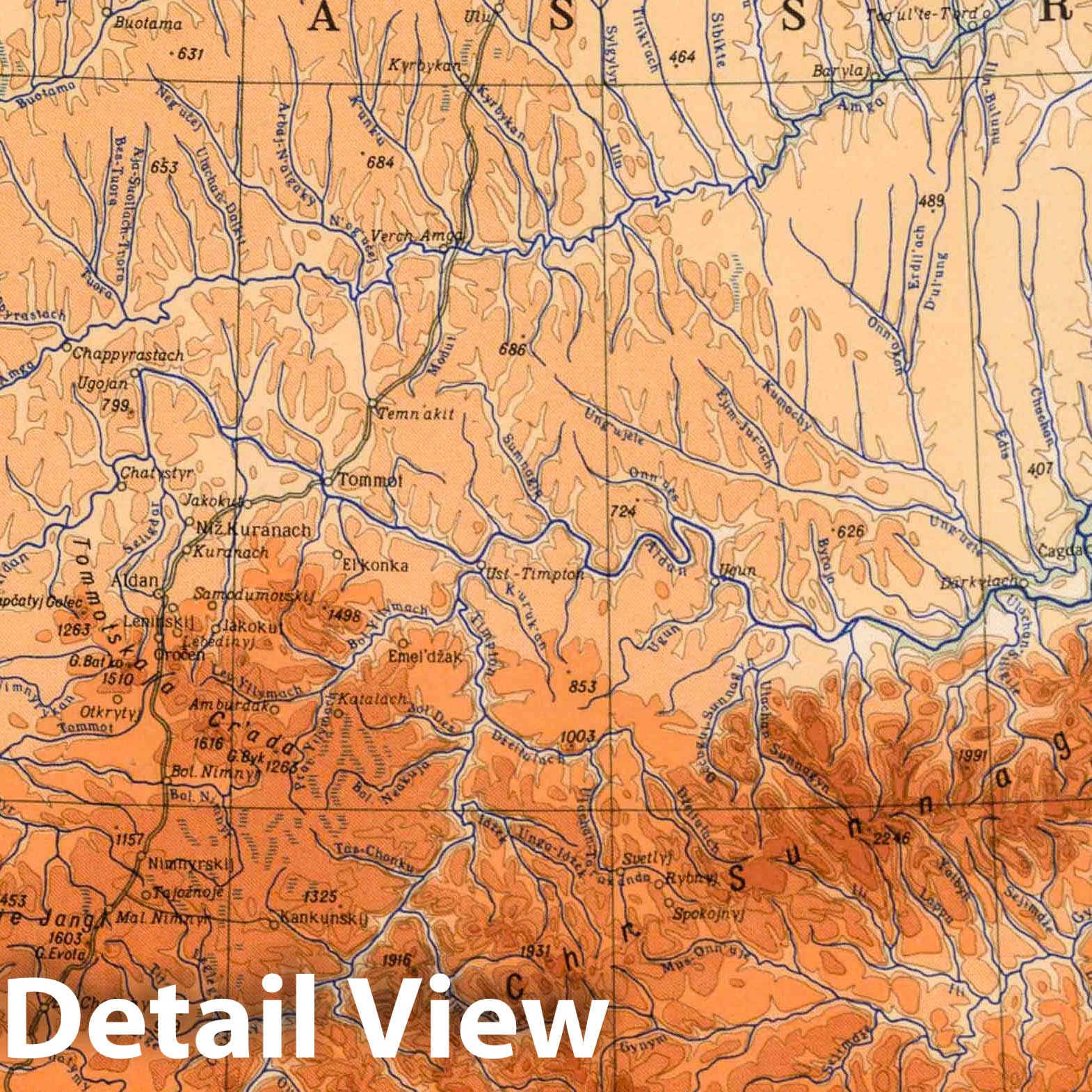 Yakutia - Physical Map, 1967 - Soviet World Atlas Print