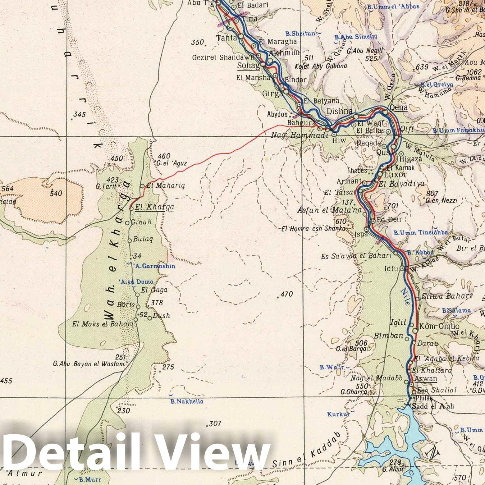 Cairo, Egypt - Physical Map, 1967 - Historical Map Print