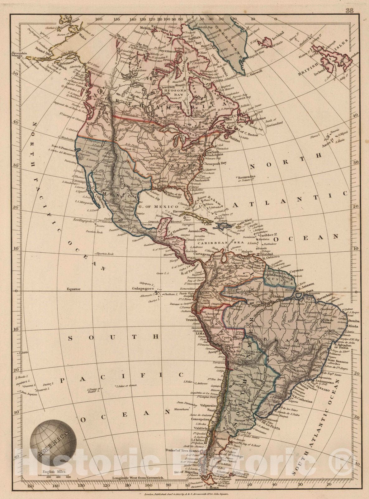 Historic Map : 1825 America - Vintage Wall Art