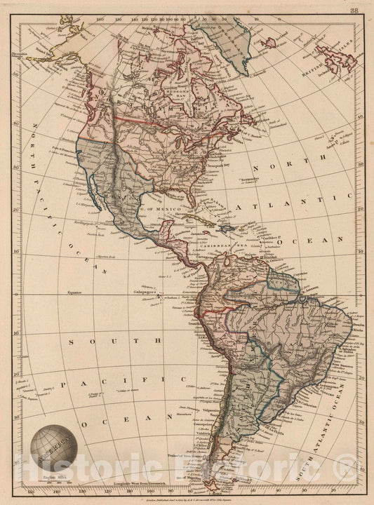 Historic Map : 1825 America - Vintage Wall Art