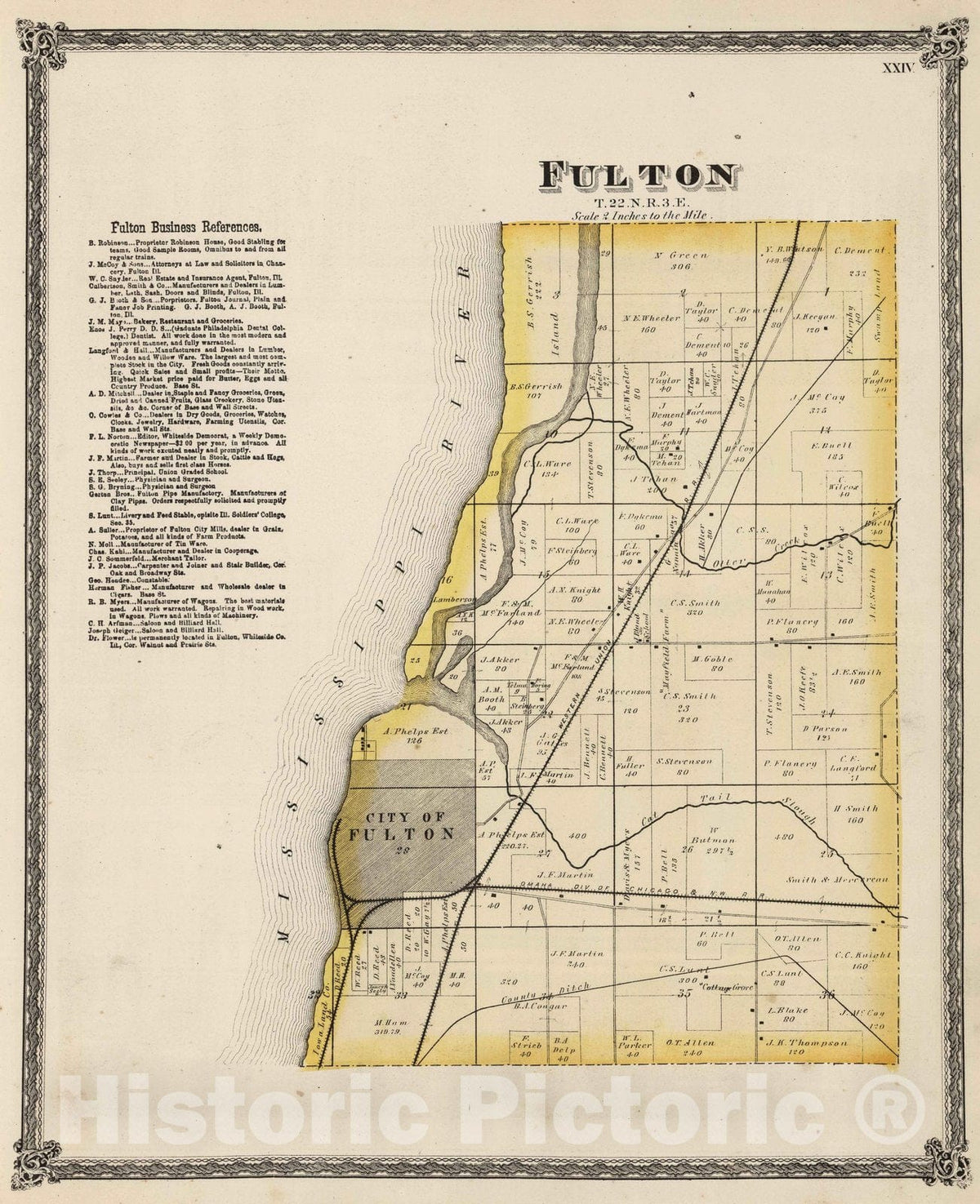 Historic Map : National Atlas - 1872 Fulton Township, Whiteside County, Illinois. - Vintage Wall Art