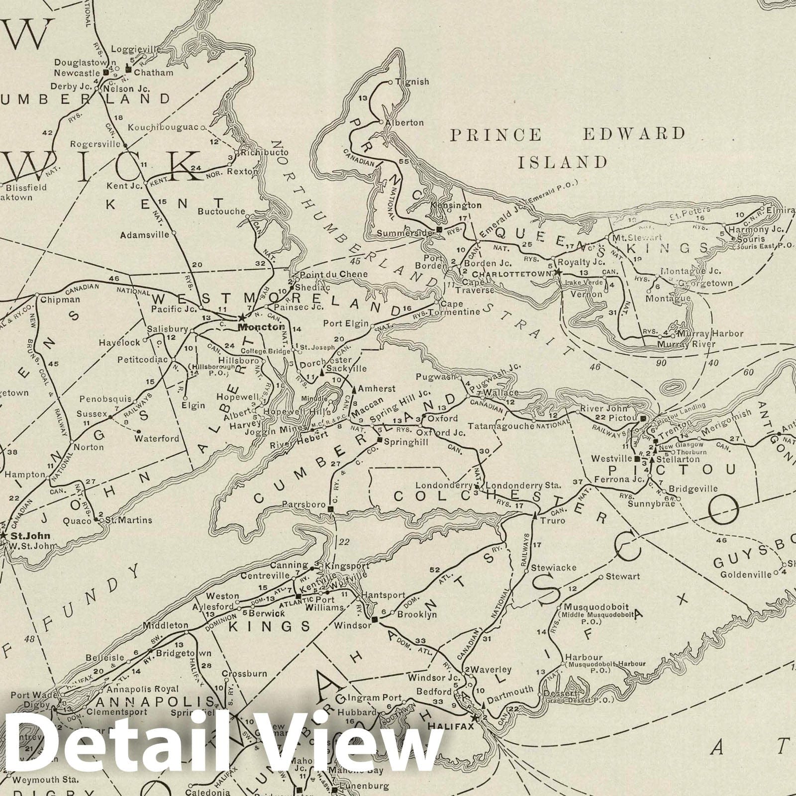 Nova Scotia, New Brunswick, and Prince Edward Island - Railroad Map, 1924