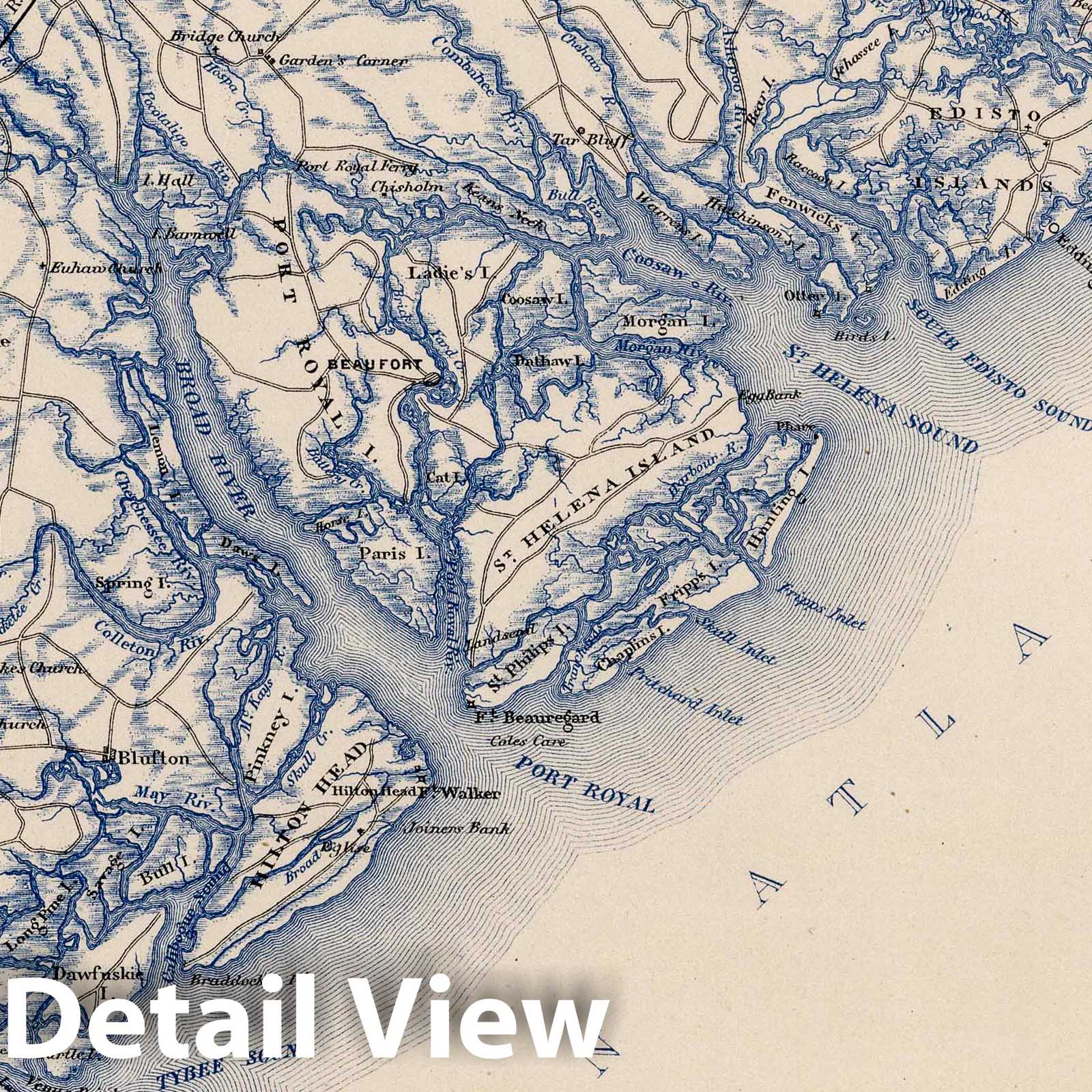 Civil War: Sea Islands, South Carolina - Military Map, 1874