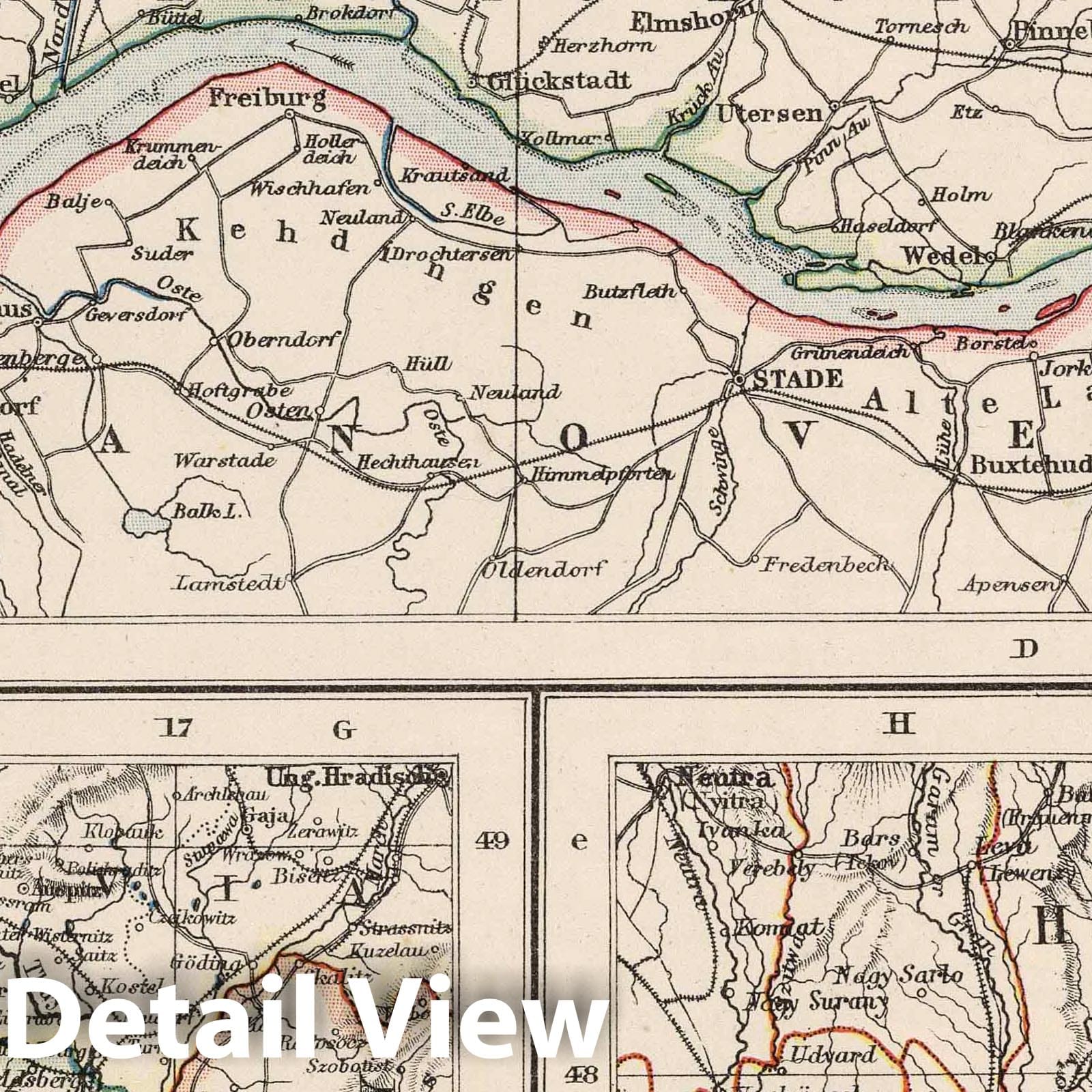 Kaiser Wilhelm's Canal, Elbe River, Vienna & Budapest 1906 Map Print
