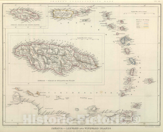 Historic Map : 1848 Jamaica - Leeward and Windward Islands. - Vintage Wall Art