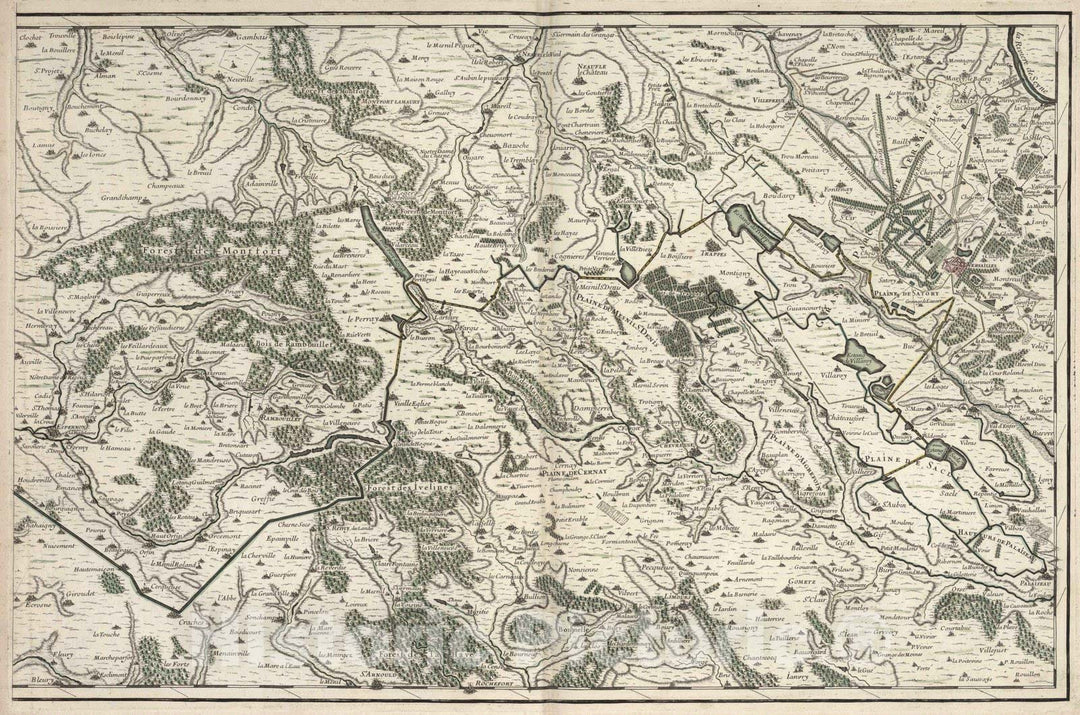 Historic Map : Aqueduct of Maintenon, France 1695 Canal de la Riviere d'Eure depuis Pontgouin, jusques a Versailes (eastern sheet). , Vintage Wall Art
