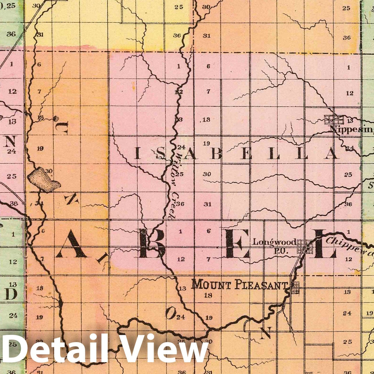 Historic Map : 1873 (Map of Isabella County, Michigan) - Vintage Wall Art