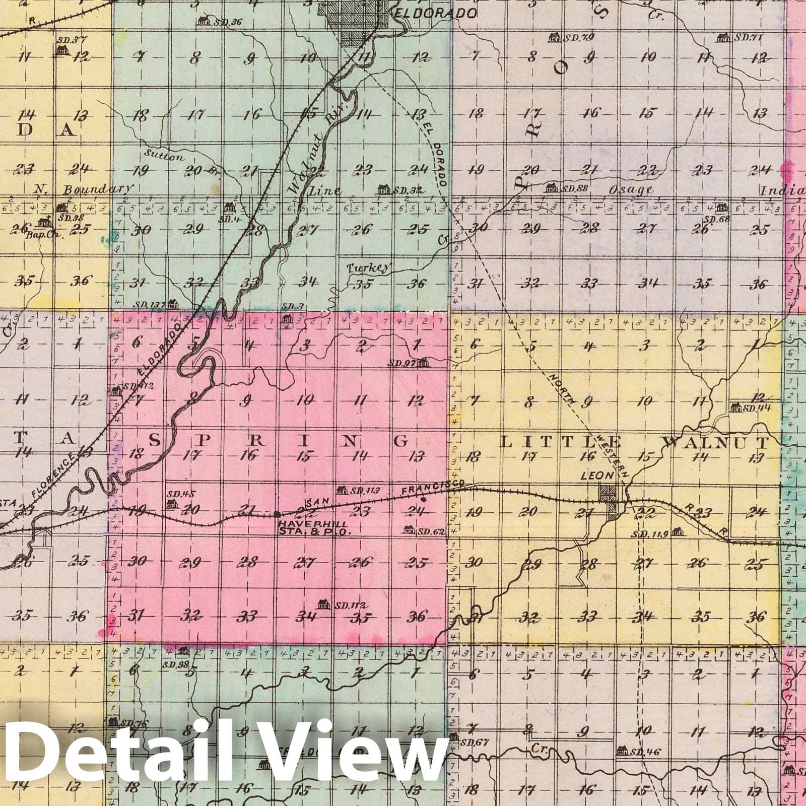 Butler County, Kansas - Military Map, 1887 - Historical Map Print