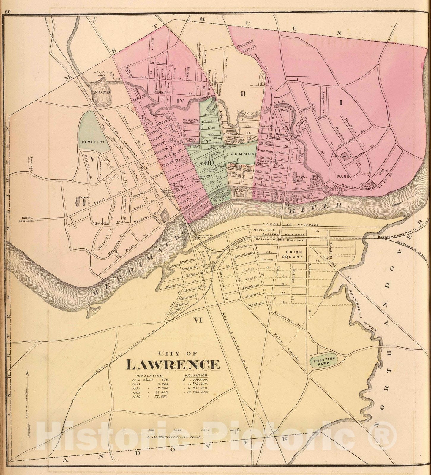 Historic Map : 1871 Lawrence. - Vintage Wall Art