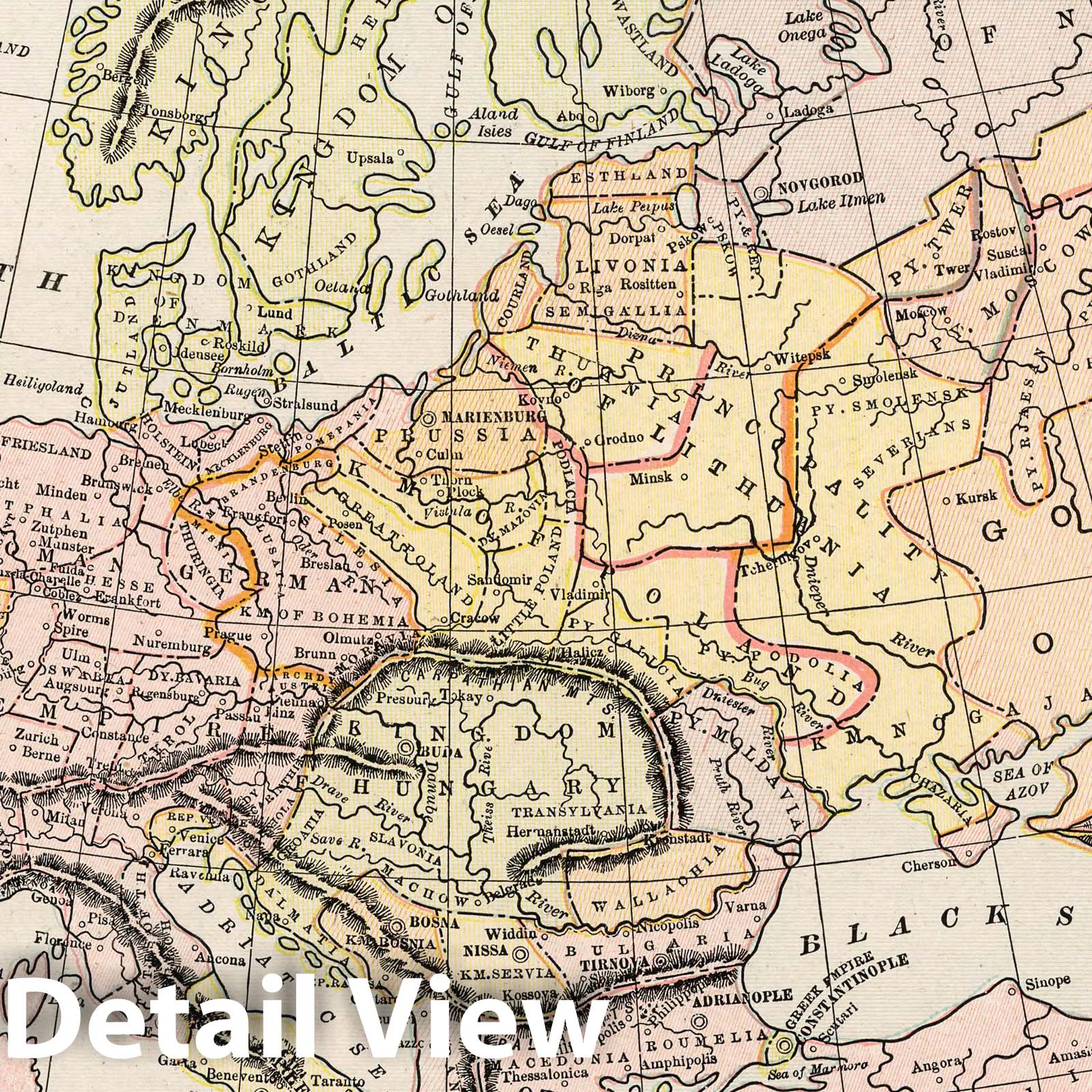 Europe A.D. 1400 Historical Map Print from Cram's Atlas