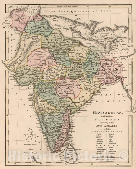 Historic Map : 1806 Hindoostan Divided into Soubahs according to the Ayin Acbaree. v1 - Vintage Wall Art