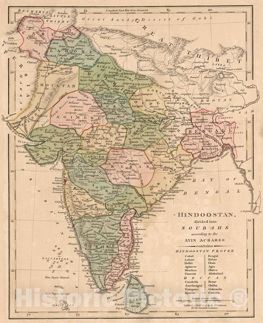 Historic Map : 1806 Hindoostan Divided into Soubahs according to the Ayin Acbaree. v2 - Vintage Wall Art