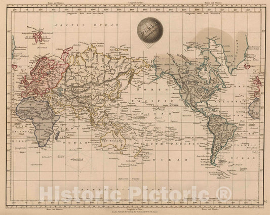 Historic Map : 1825 World on Mercator Projection - Vintage Wall Art