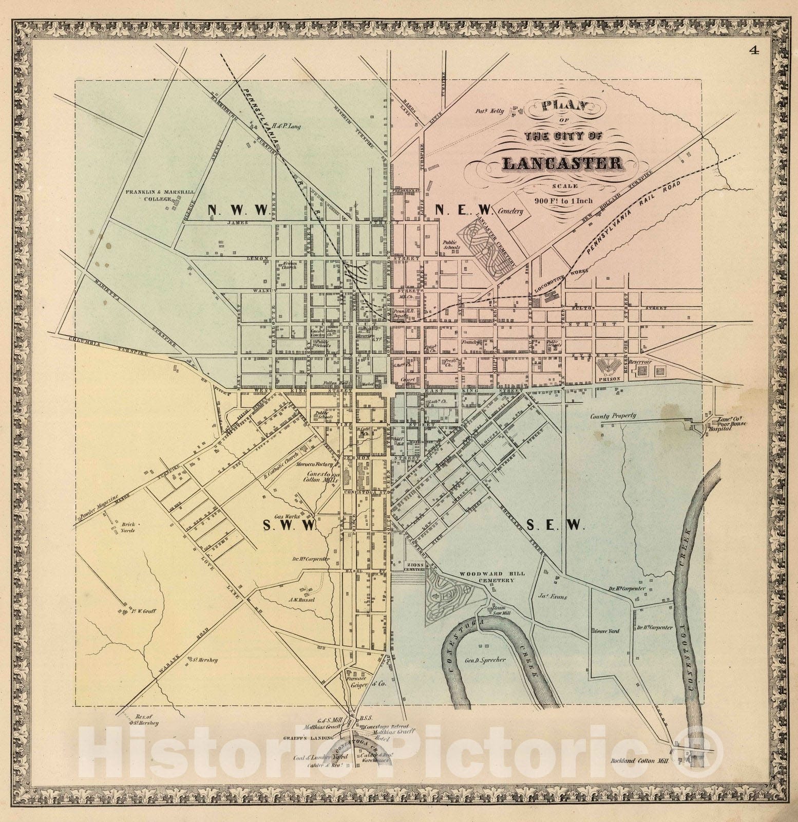 Lancaster, Pennsylvania - Property Map, 1864 - Historical Map Print