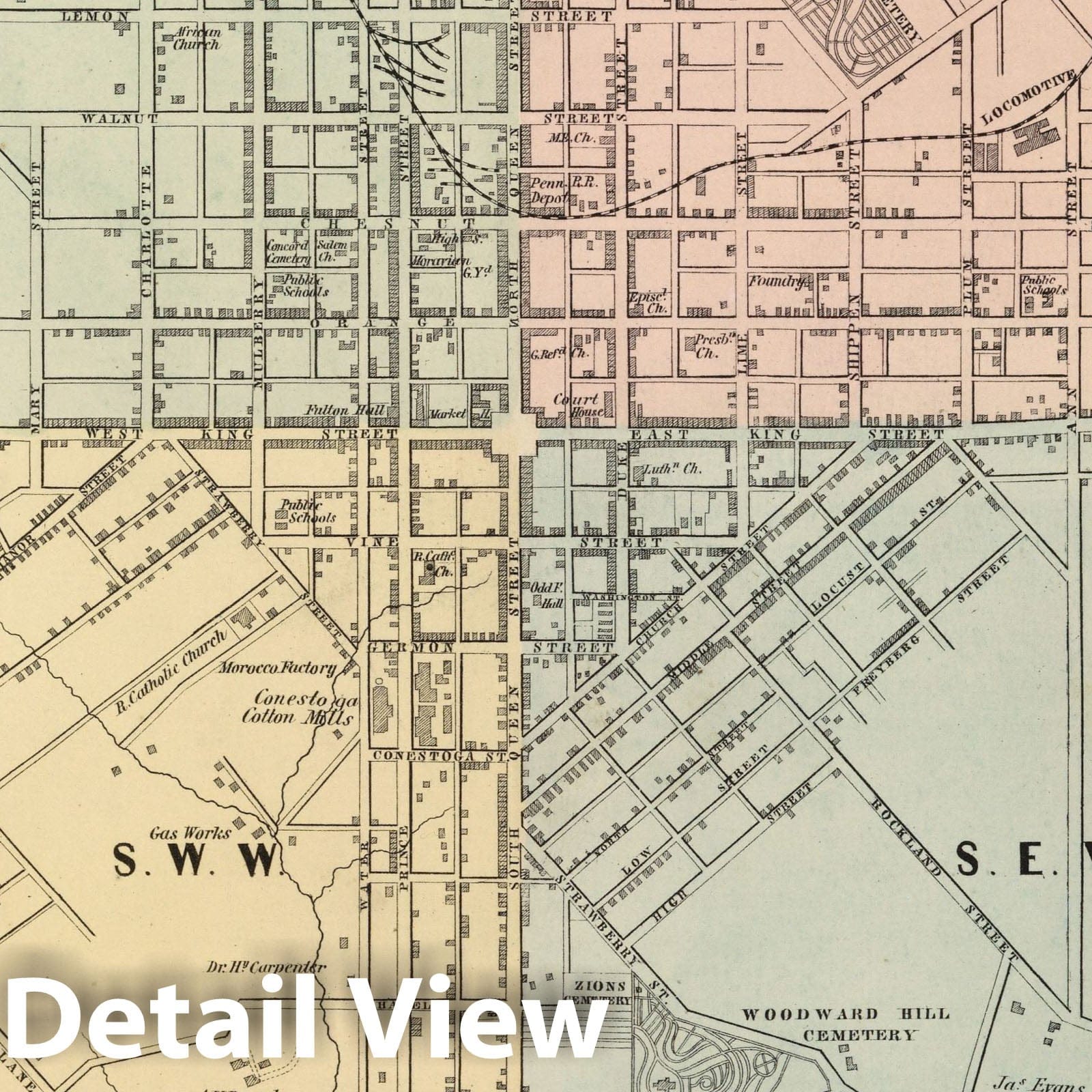 Lancaster, Pennsylvania - Property Map, 1864 - Historical Map Print