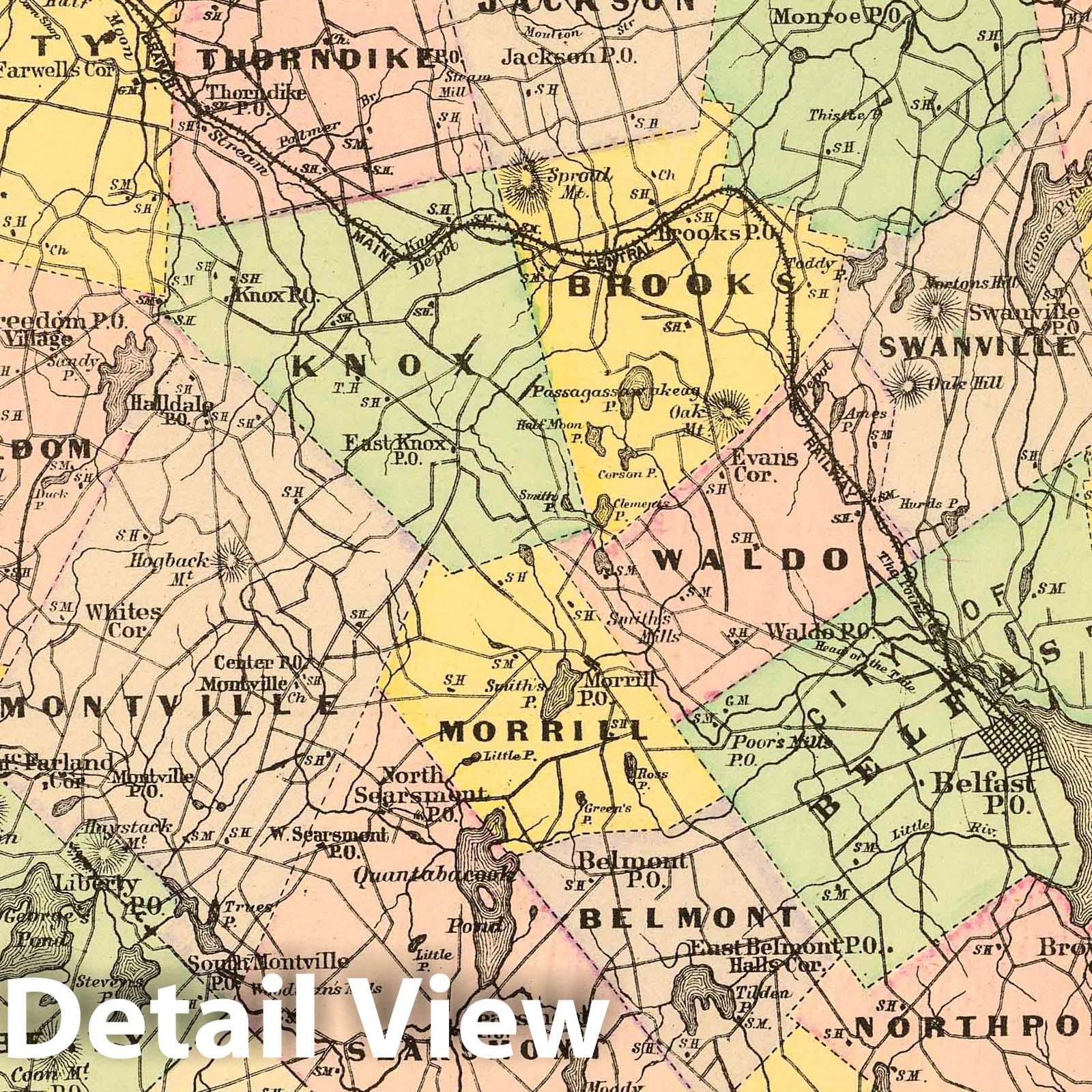 Waldo County, Maine - Road Map, 1894 - Historical Map Print