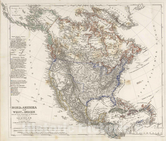 Historic Map : 1847 Nord=Amerika und West=Indien - Vintage Wall Art