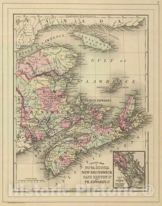 Historic Map : 1886 Nova Scotia, New Brunswick, Pr. Edward's Id. - Vintage Wall Art