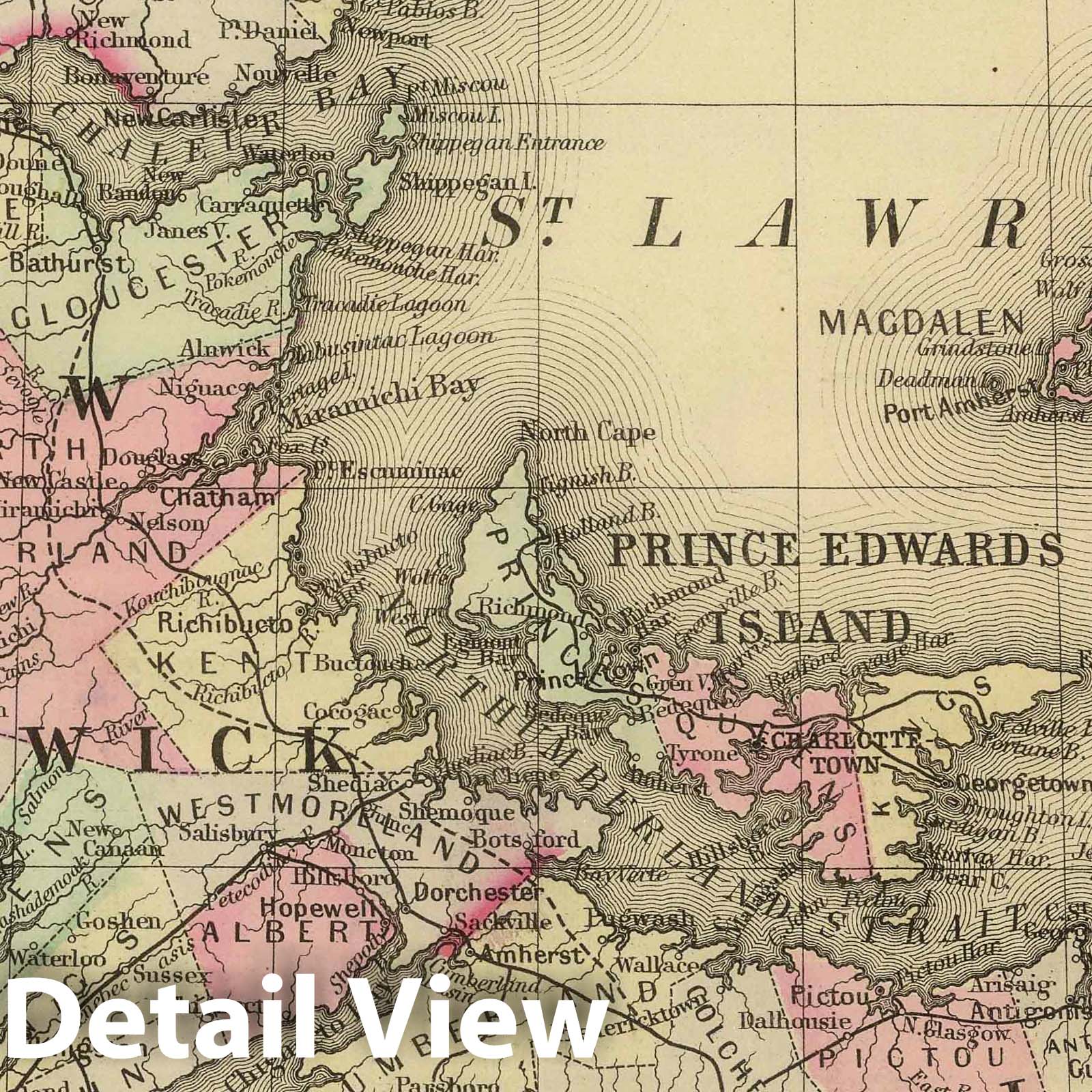 Nova Scotia, New Brunswick, Prince Edward Island with Halifax Harbor - 1886 Historical Map Print