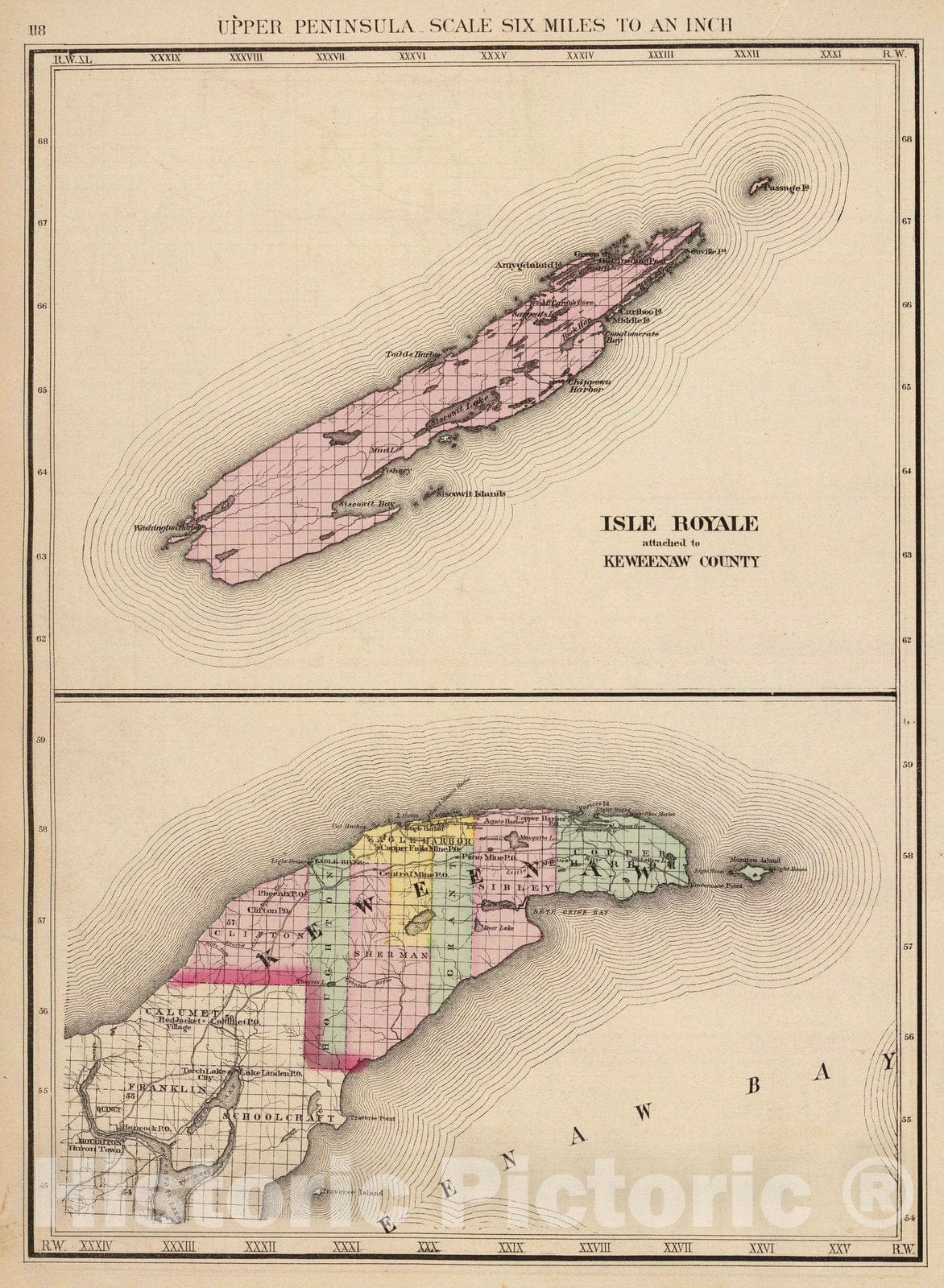 Michigan Upper Peninsula, Isle Royale & Keweenaw County - Railroad Map, 1873